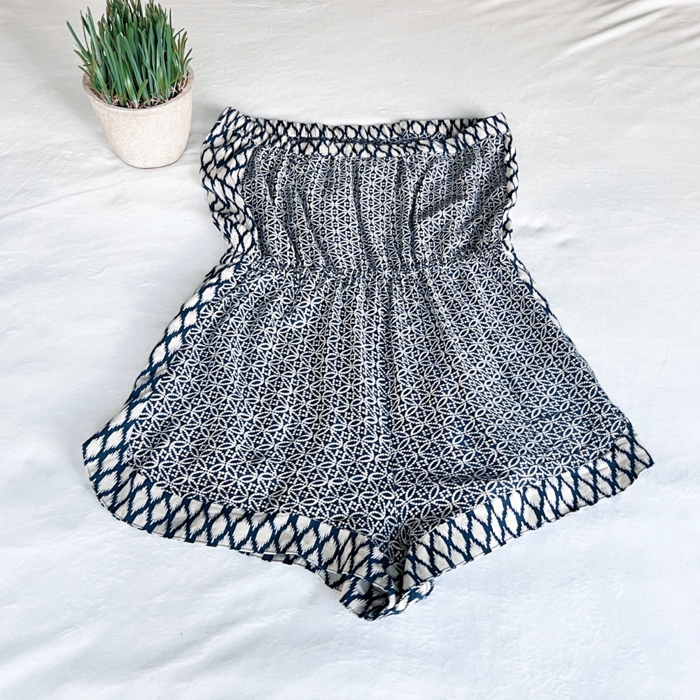 SOLD. ANGIE Medium Blue Boho Strapless Romper - Picture 2 of 13